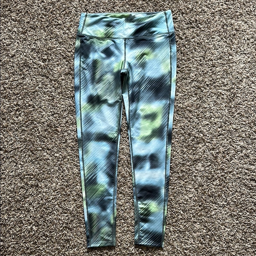 Athleta Blue and Green Leggings with Tie-Dye Pattern